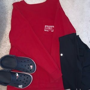 Navy blue & red crocs!